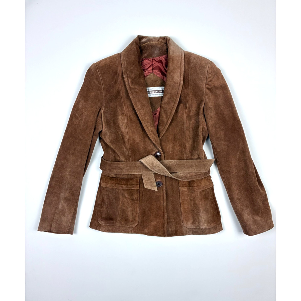 VTG 70s Francoise Moreau Suede Belted Boho Western Blazer Jacket Brown Size XS/S